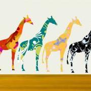 Small Giraffe Decals Stickers with colorful pattern Set of Four