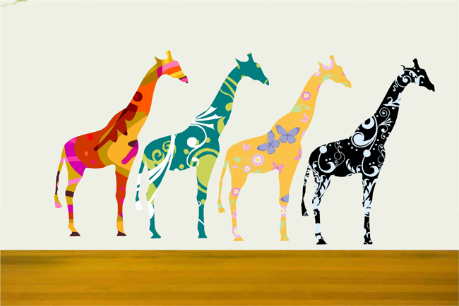 Small Giraffe Decals Stickers with colorful pattern Set of Four