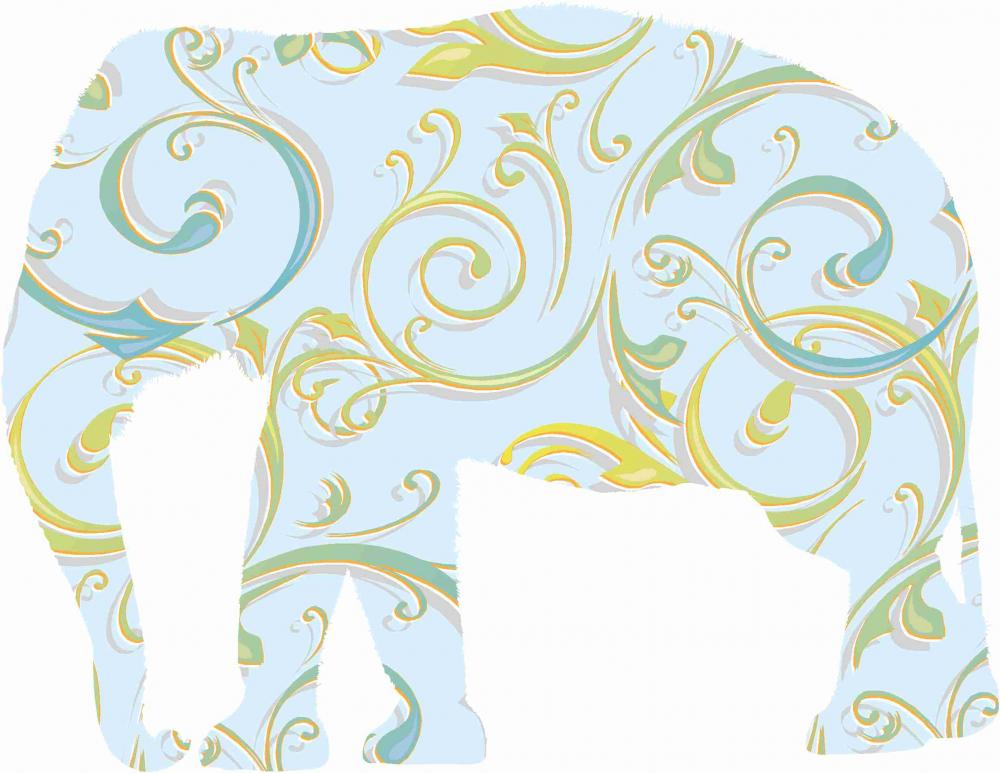 Blue Elephant Decals with Swirly Patterns