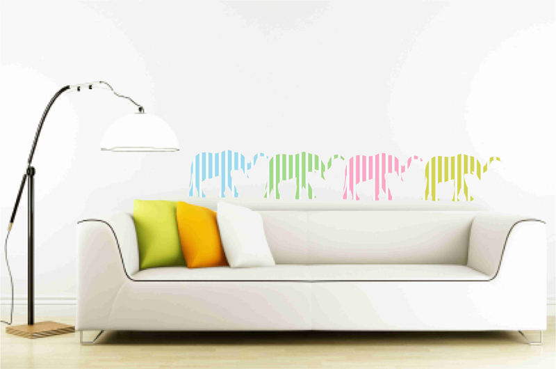 Elephant Set with Colourful Stripes Vinyl Decals