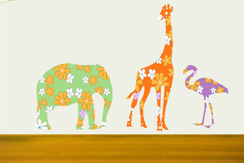 Pretty Floral Elephant Giraffe Flamingo Wall Decals Nursery Decor on Luulla